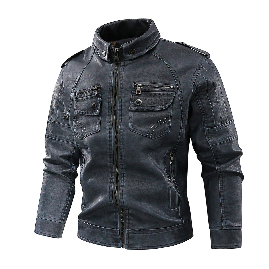 Herren stylische Bikerjacke mit praktischen Taschen und hochgeschlossenem Kragen EB