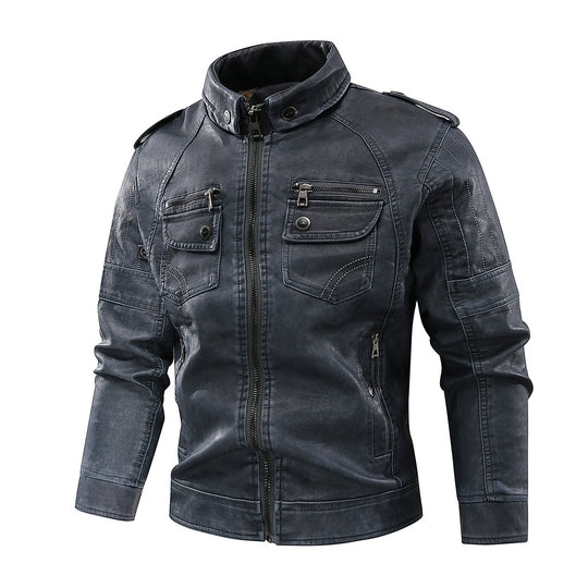 Herren stylische Bikerjacke mit praktischen Taschen und hochgeschlossenem Kragen EB