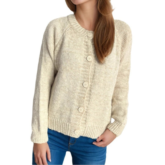 Damen lässiger Strickcardigan mit großen Knopfdetails und weichem Material EB
