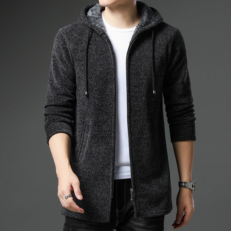 Herren nan urbaner Kapuzen-Strickmantel mit Teddyfutter, verdecktem Reißverschluss und seitlichen Eingrifftaschen EB