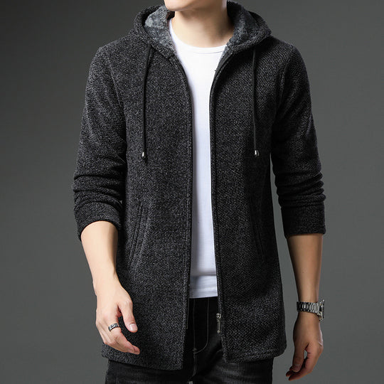 Herren nan urbaner Kapuzen-Strickmantel mit Teddyfutter, verdecktem Reißverschluss und seitlichen Eingrifftaschen EB