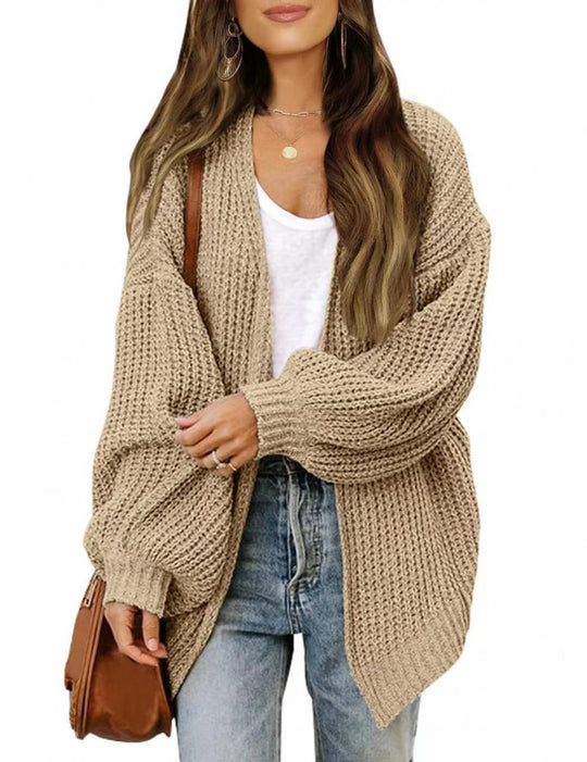 Damen lockerer Strickcardigan mit voluminösen Ärmeln und strukturiertem Design EB