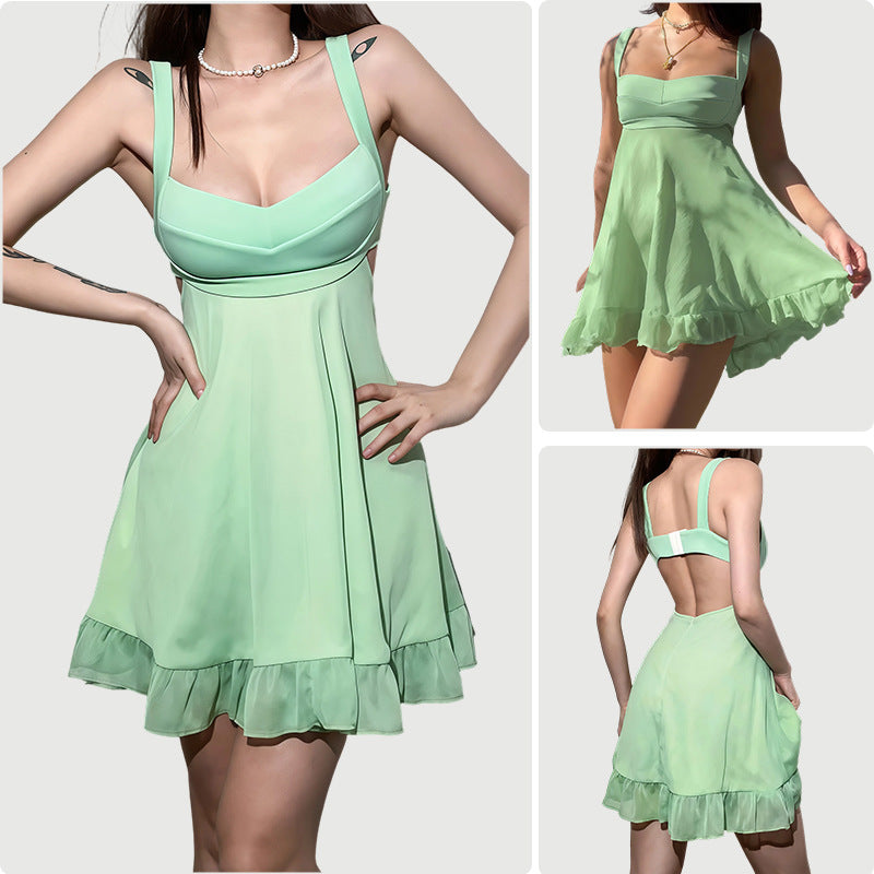 Damen Freizeitkleid mit schwingendem Rock und verführerischem V-Ausschnitt EB