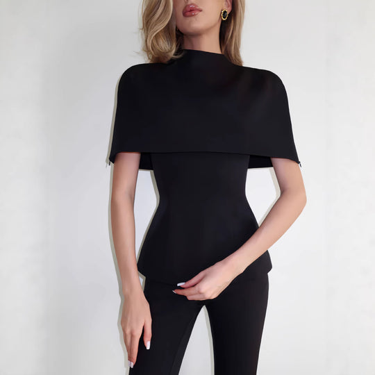 Damen Elegantes Oberteil mit schickem Cape-Ausschnitt und figurbetontem Design EB