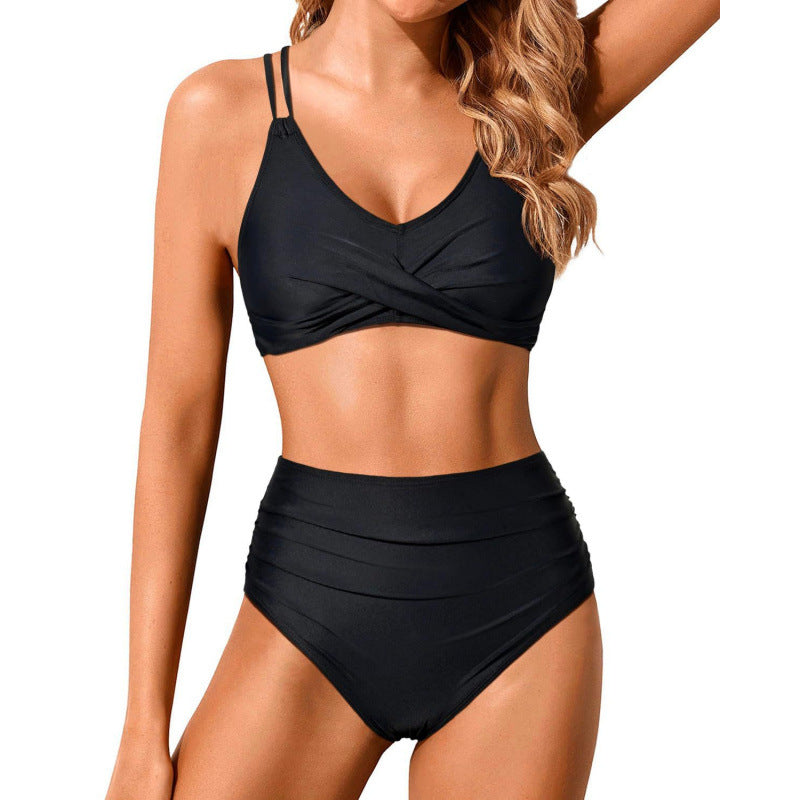 Damen Hochtailliertes Bikini-Set mit gerafftem Oberteil EB