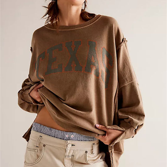 Damen oversized Sweatshirt mit Rüben-Print, ausgefransten Nahtakzenten und Daumenlochärmeln Eichborn Berlin