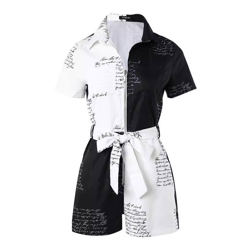 Damen Modischer Jumpsuit mit Schriftzug-Design und tailliertem Schnitt EB