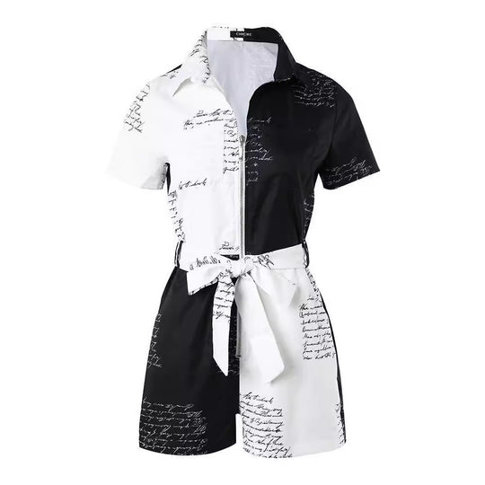 Damen Modischer Jumpsuit mit Schriftzug-Design und tailliertem Schnitt EB