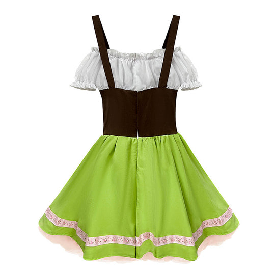 Damen nan verspieltes Trachtenkleid mit Carmen-Ausschnitt, Korsagen-Optik, Trägern und rüschiger Schürze EB
