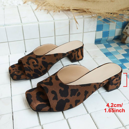 Damen Modische Mules mit Leopardenmuster und Blockabsatz EB