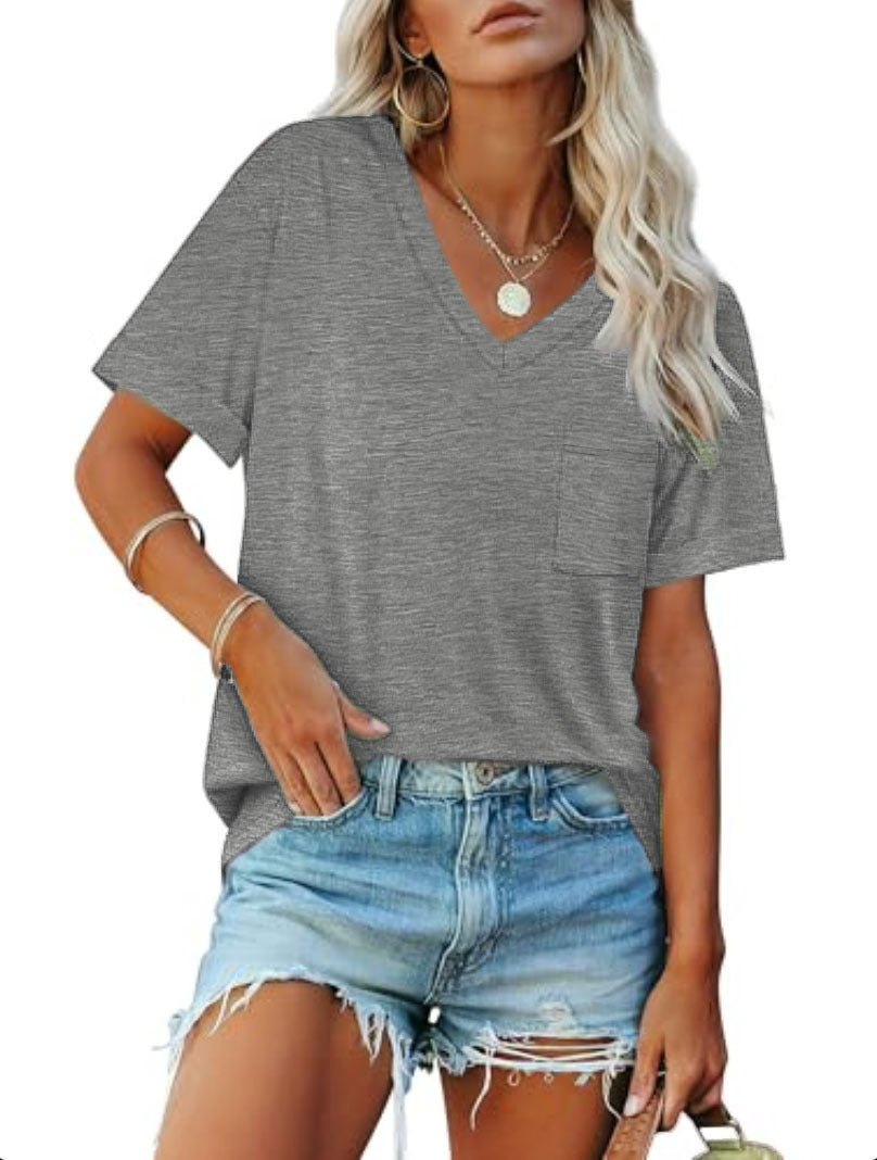 Damen V-Ausschnitt T-Shirt mit lockerer Passform EB