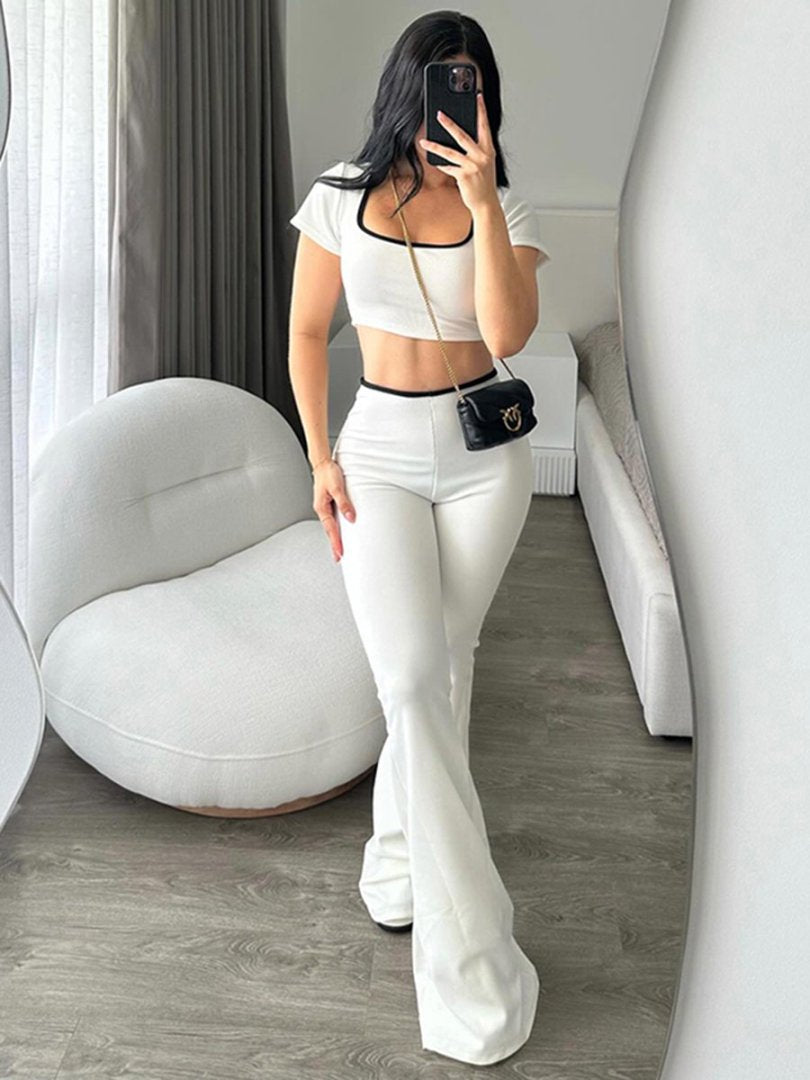Damen modisches Crop-Top mit tailliertem Schnitt und weiter Hose EB