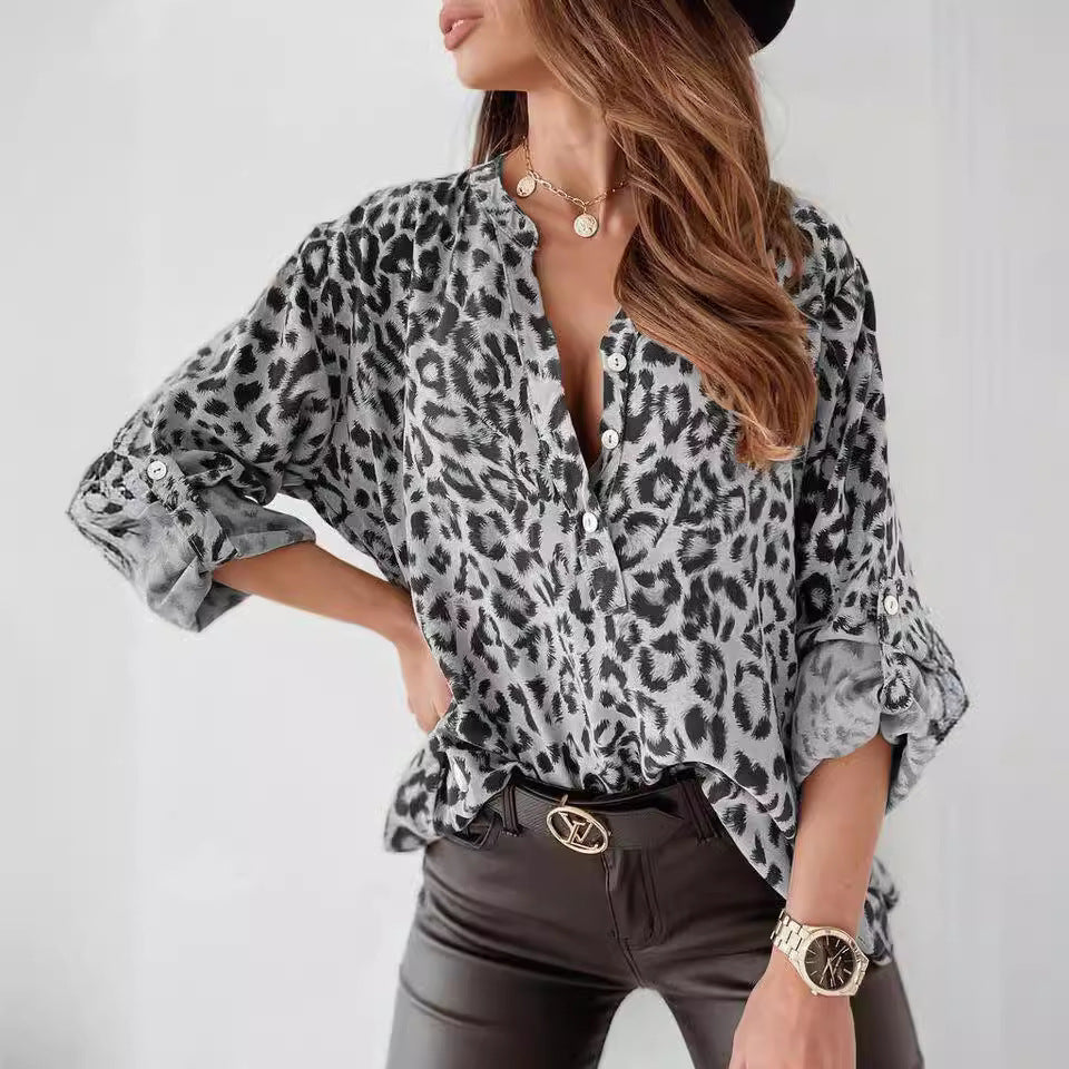Damen Bluse im eleganten Animal-Print mit Raffungen EB