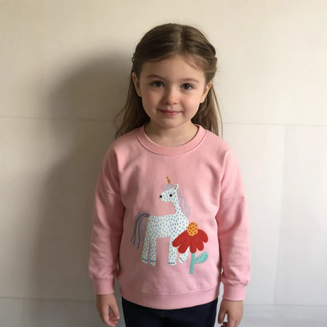 Mädchen Sweatshirt mit niedlichem Einhorn- und Blumen-Design EB