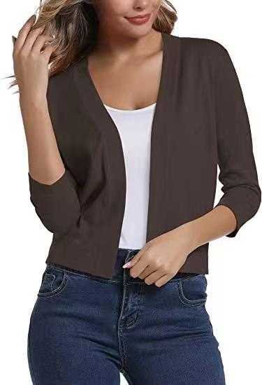 Damen nan offener Kurzcardigan mit dreiviertelärmeln und elastischem Saum EB