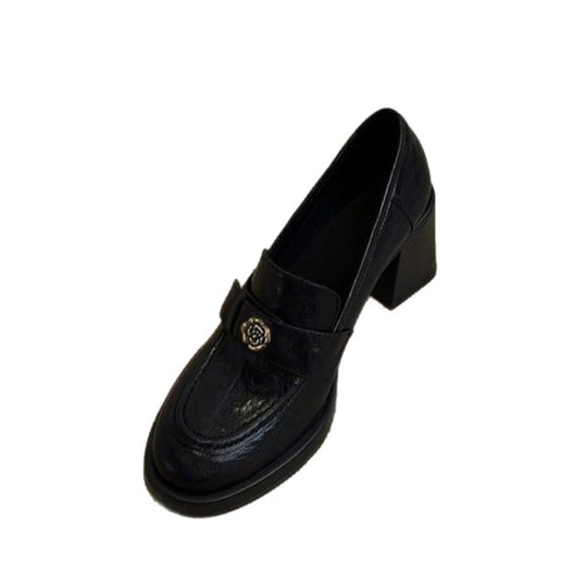Damen elegante Loafers mit dekorativen Schnallen und komfortablem Absatz EB
