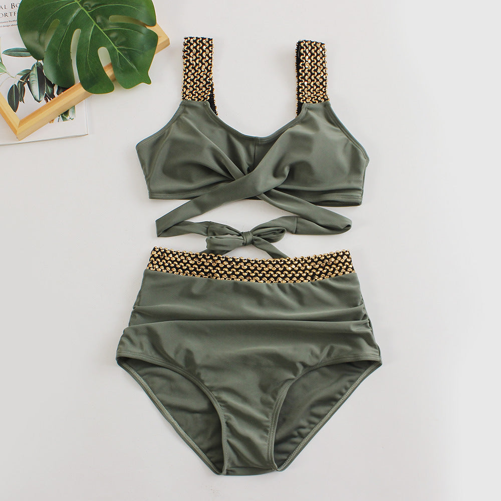 Damen Hochtailliertes Bikini-Set mit stilvollem Wickel-Oberteil EB