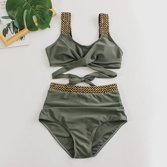 Damen Hochtailliertes Bikini-Set mit stilvollem Wickel-Oberteil EB