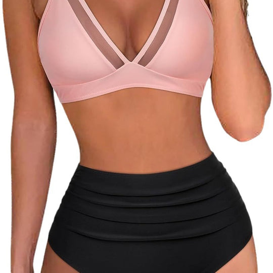 Damen Sportliches Bikini-Set mit atmungsaktiver Mesh-Ausschnittherstellung EB