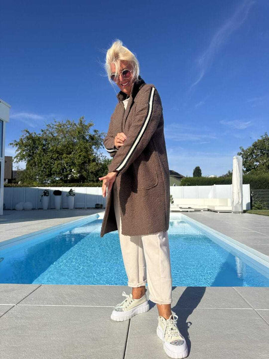 Damen Sportliche Longjacke mit praktischen Taschen und Streifenmotiv EB