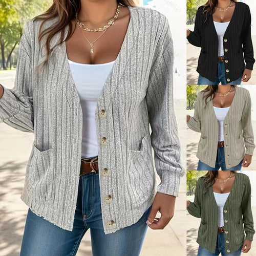Damen Strickjacke mit Knopfleiste und seitlichen Taschen EB