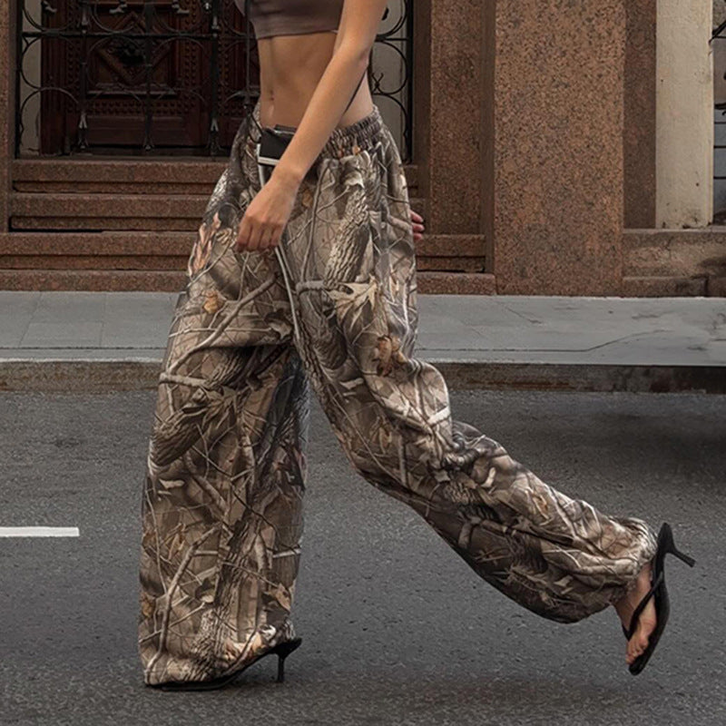 Damen nan lässige Highwaist-Loungehose mit elastischem Tunnelzug, tiefem Schritt und seitlichen Eingrifftaschen EB