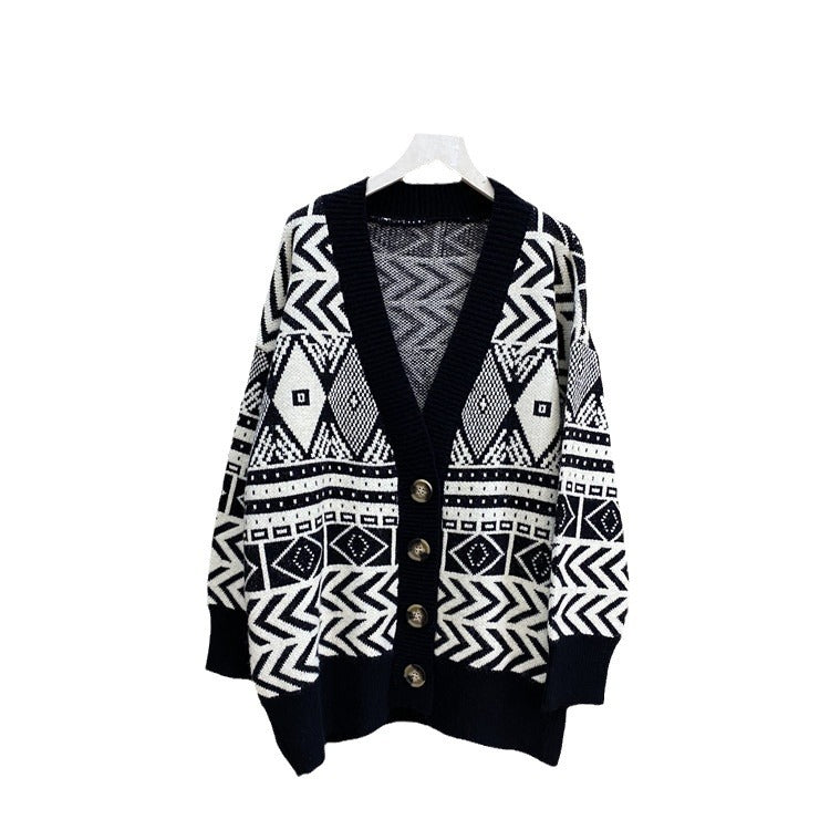 Damen Übergroße Strickjacke mit geometrischem Muster EB