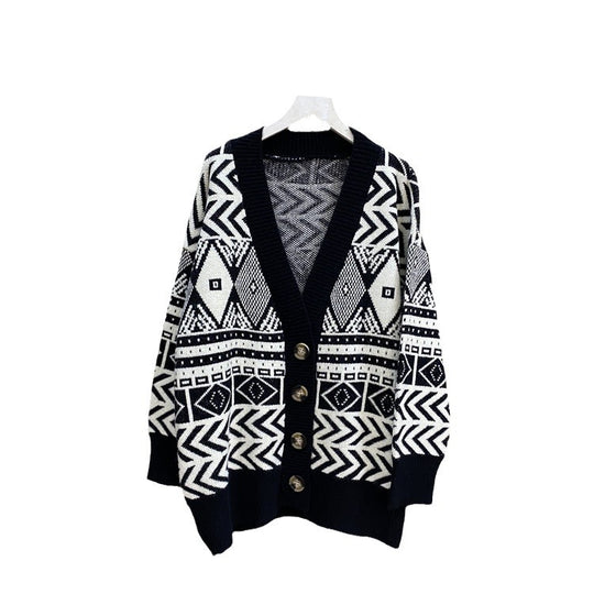 Damen Übergroße Strickjacke mit geometrischem Muster EB