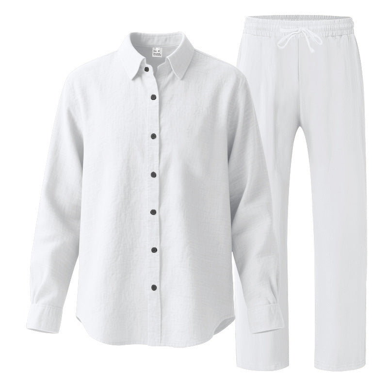 Damen nan komfortables Lounge-Set mit oversized Hemdbluse und elastischer Kordelzug-Hose EB