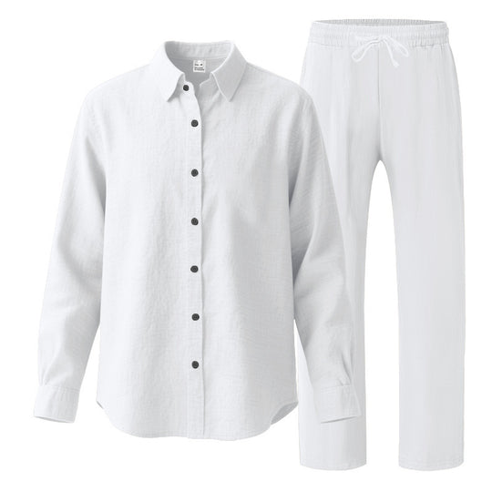 Damen nan komfortables Lounge-Set mit oversized Hemdbluse und elastischer Kordelzug-Hose EB