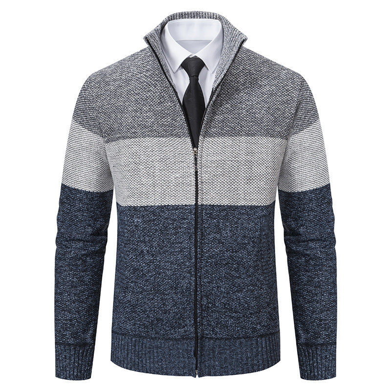 Herren modische Strickjacke mit hohem Kragen und modernem Reißverschluss EB