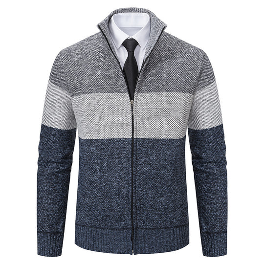 Herren modische Strickjacke mit hohem Kragen und modernem Reißverschluss EB