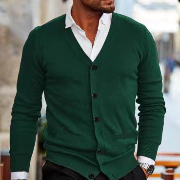 Herren nan Feinstrick V-Ausschnitt Cardigan mit Knopfleiste und Eingrifftaschen EB