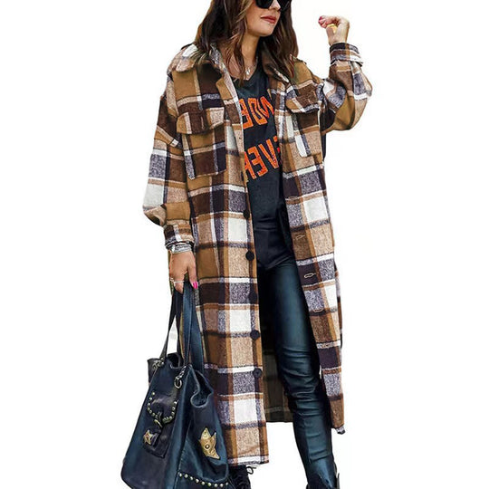 Damen Langärmlige Karobluse im Oversized-Stil EB