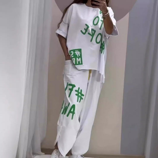 Damen Lässiges Set mit oversize T-Shirt und bequemen Jogginghose EB