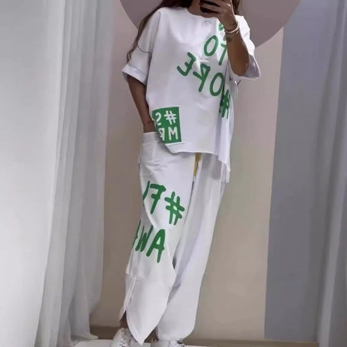 Damen Lässiges Set mit oversize T-Shirt und bequemen Jogginghose EB