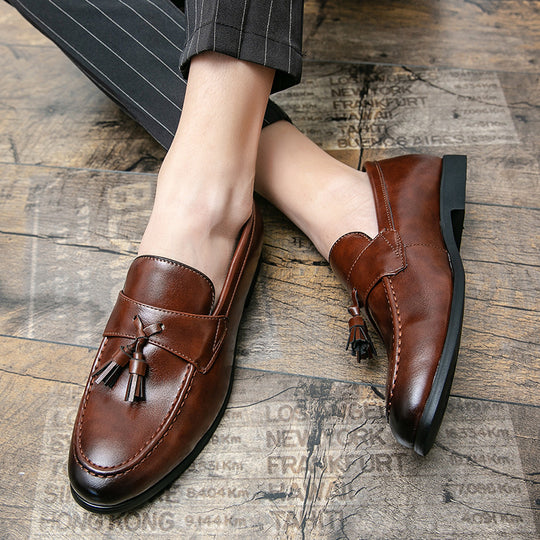 Herren klassische Tassel-Lederloafer mit Mokassinnaht, gepolsterter Komfortinnensohle und rutschfester Gummilaufsohle EB