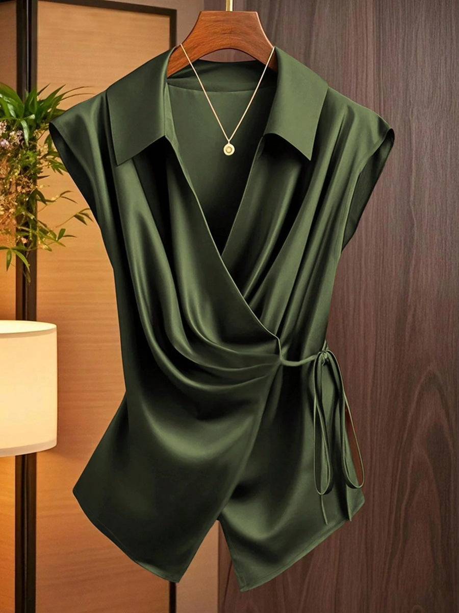 Damen elegante Wickelbluse mit femininer Drapierung und Schalkragen EB