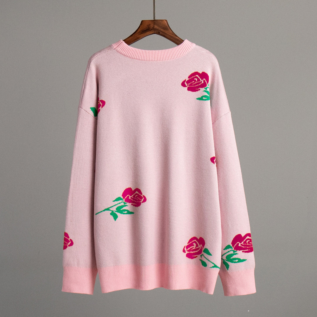 Damen weicher Strickpullover mit floralem Design EB