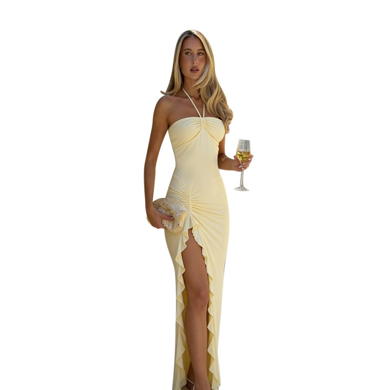 Damen Elegantes Maxikleid mit Rüschen-Design und Halterträgern EB