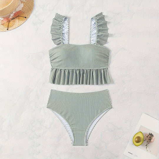 Damen Strandtankini mit Rüschendesign und High-Waist-Hose EB