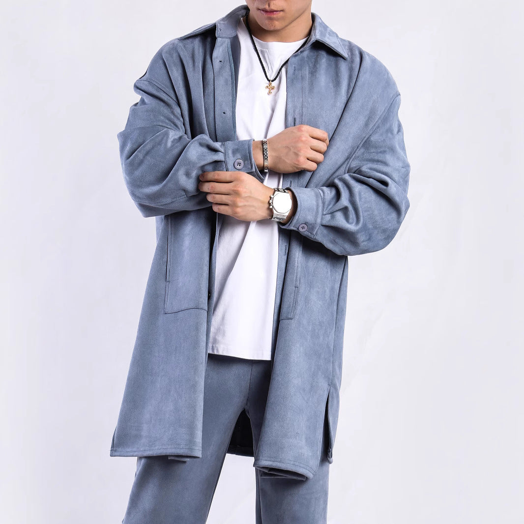 Damen Oversize Hemdenjacke aus weichem Suede mit großen Taschen EB