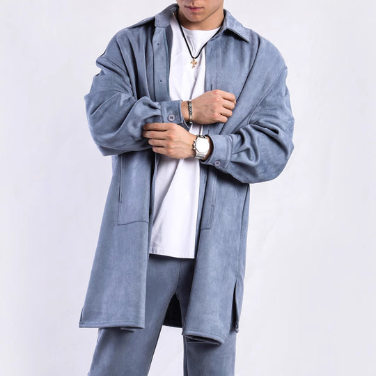Damen Oversize Hemdenjacke aus weichem Suede mit großen Taschen EB