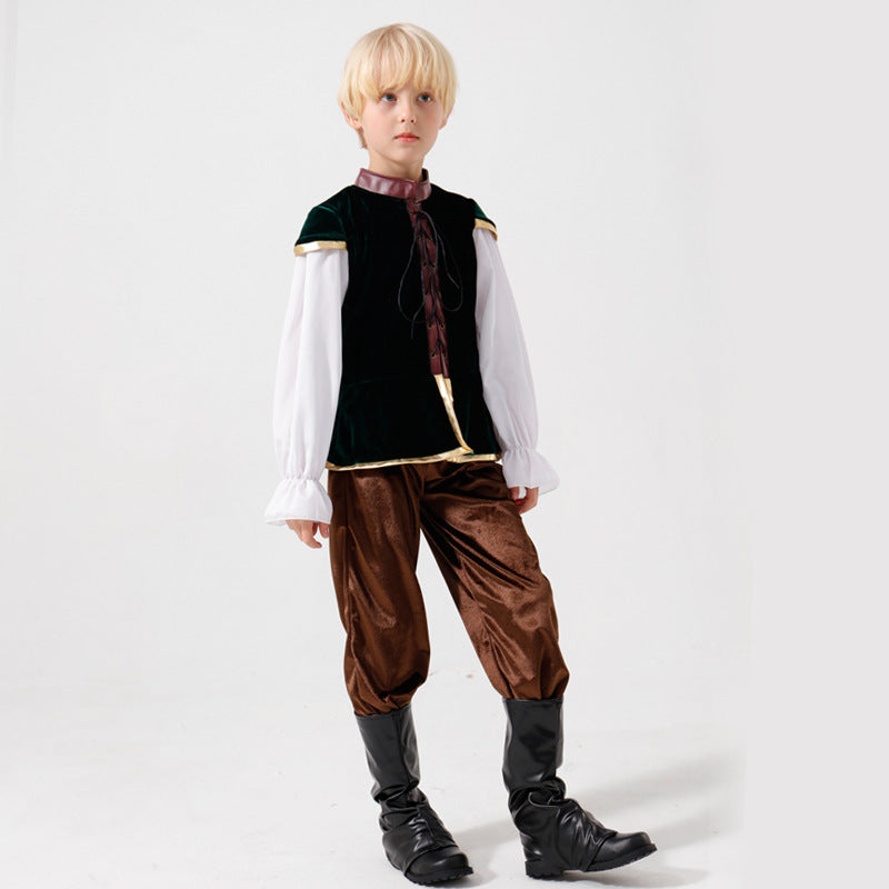 Unisex nan mittelalterliches Kinderkostüm Set mit Samtweste, geraffter Pluderhose und Renaissance-Details EB