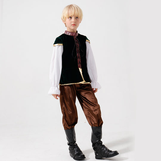 Unisex nan mittelalterliches Kinderkostüm Set mit Samtweste, geraffter Pluderhose und Renaissance-Details EB