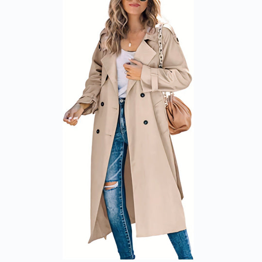 Damen Eleganter Trenchcoat im Oversize-Stil mit Taillengürtel EB