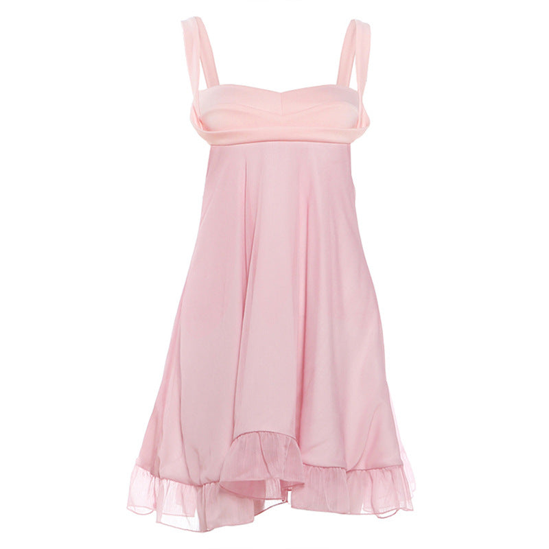 Damen Chiffonkleid mit fließendem Saum und herzförmigem Ausschnitt EB
