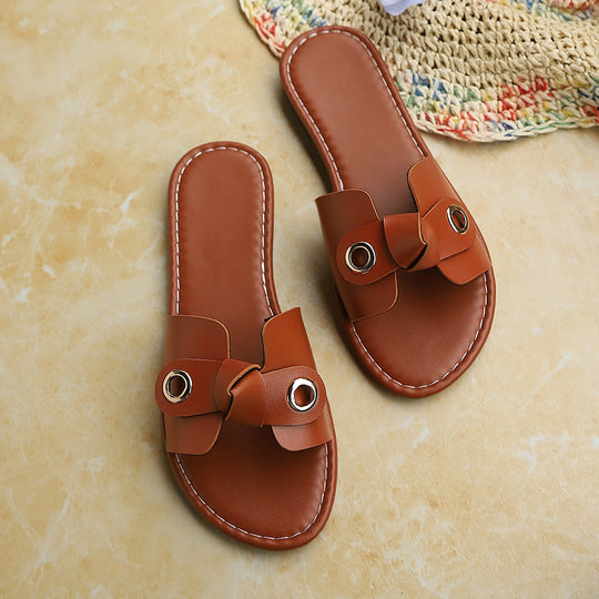 Damen Bequeme Flip-Flop-Pantoletten mit dekorativem Schleifen-Design EB