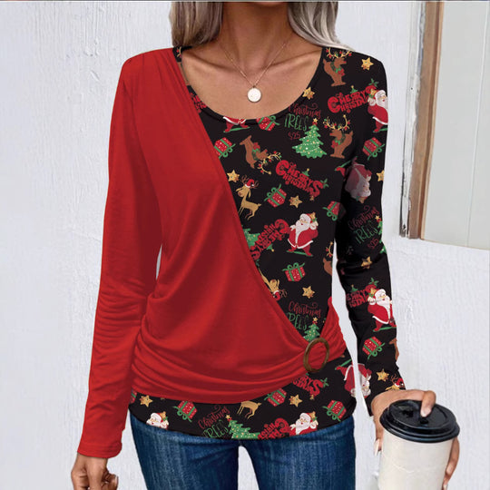Damen Langarmshirt mit kreativem Weihnachtsdesign und praktischen Rüschendetails EB