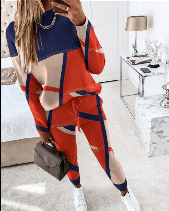Damen nan gemustertes Freizeit-Set aus Sweatshirt und Jogginghose EB
